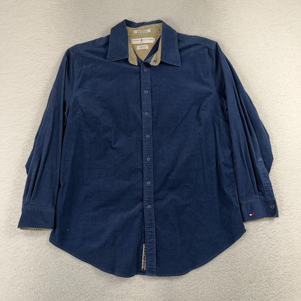Tommy Hilfiger Women Long Sleeve Snap Button Corduroy Chambray Shirt Size 1X VTG